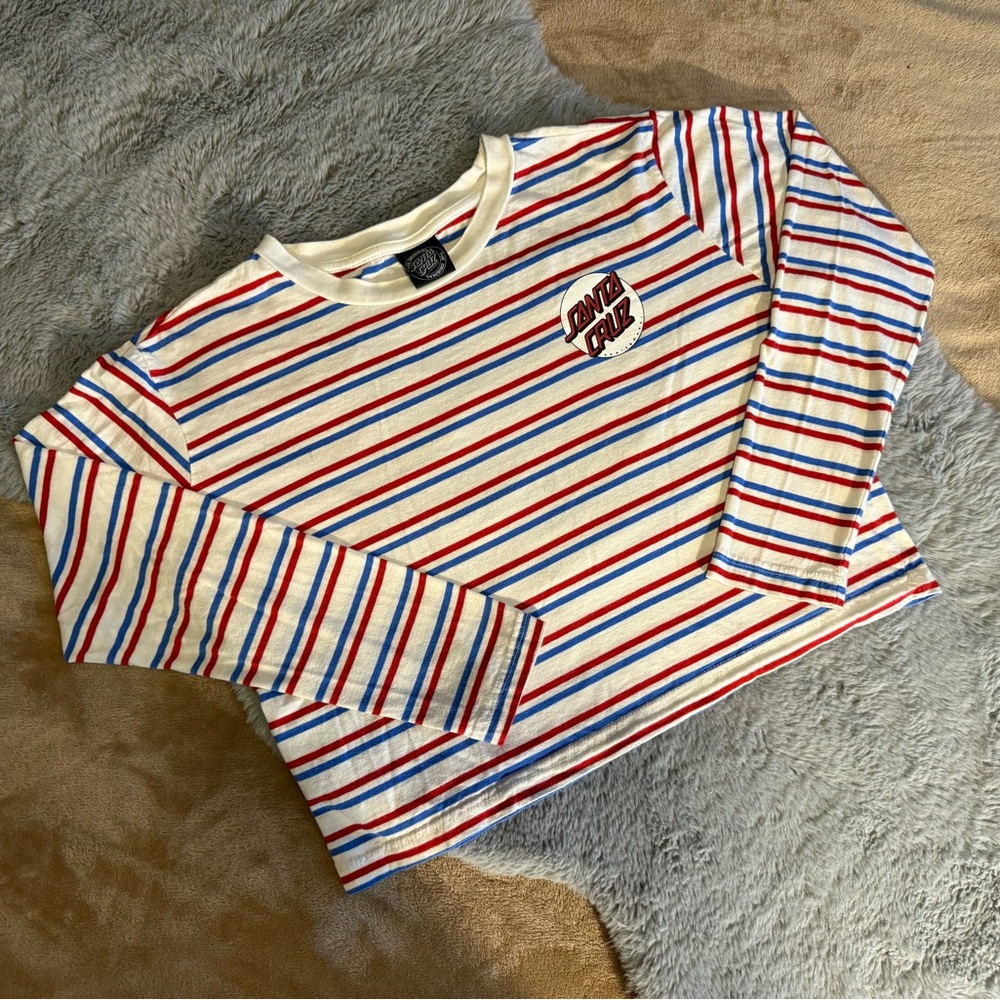 Santa Cruz Cropped Small Long Sleeve Striped Tee